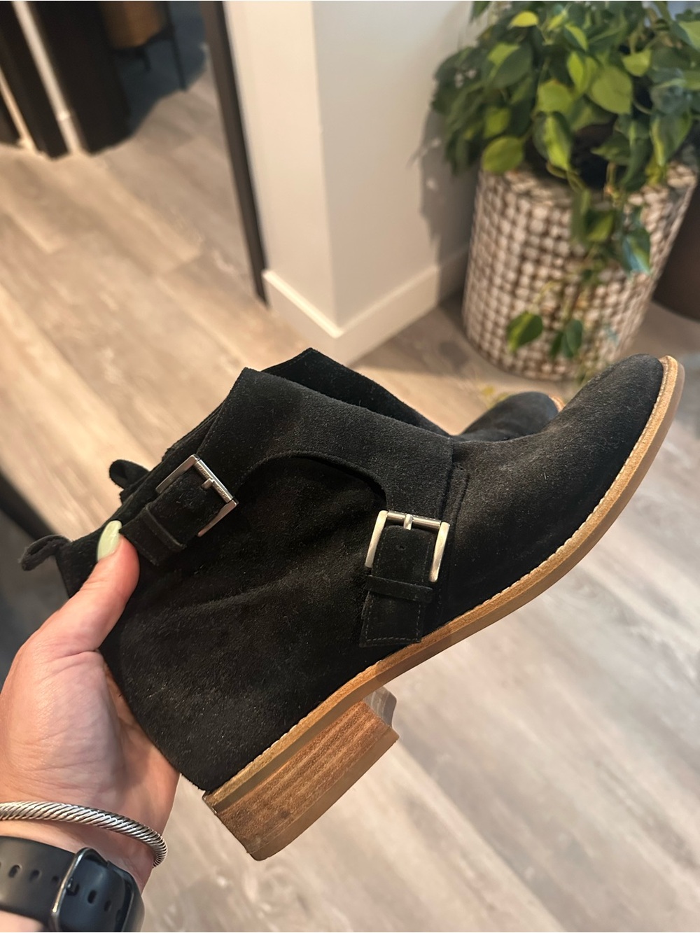 Michael Kors Black Suede Ankle Booties with Buckle Straps